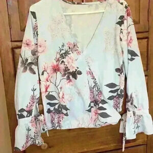 COPY - Blouse: Light Blue with Flowers